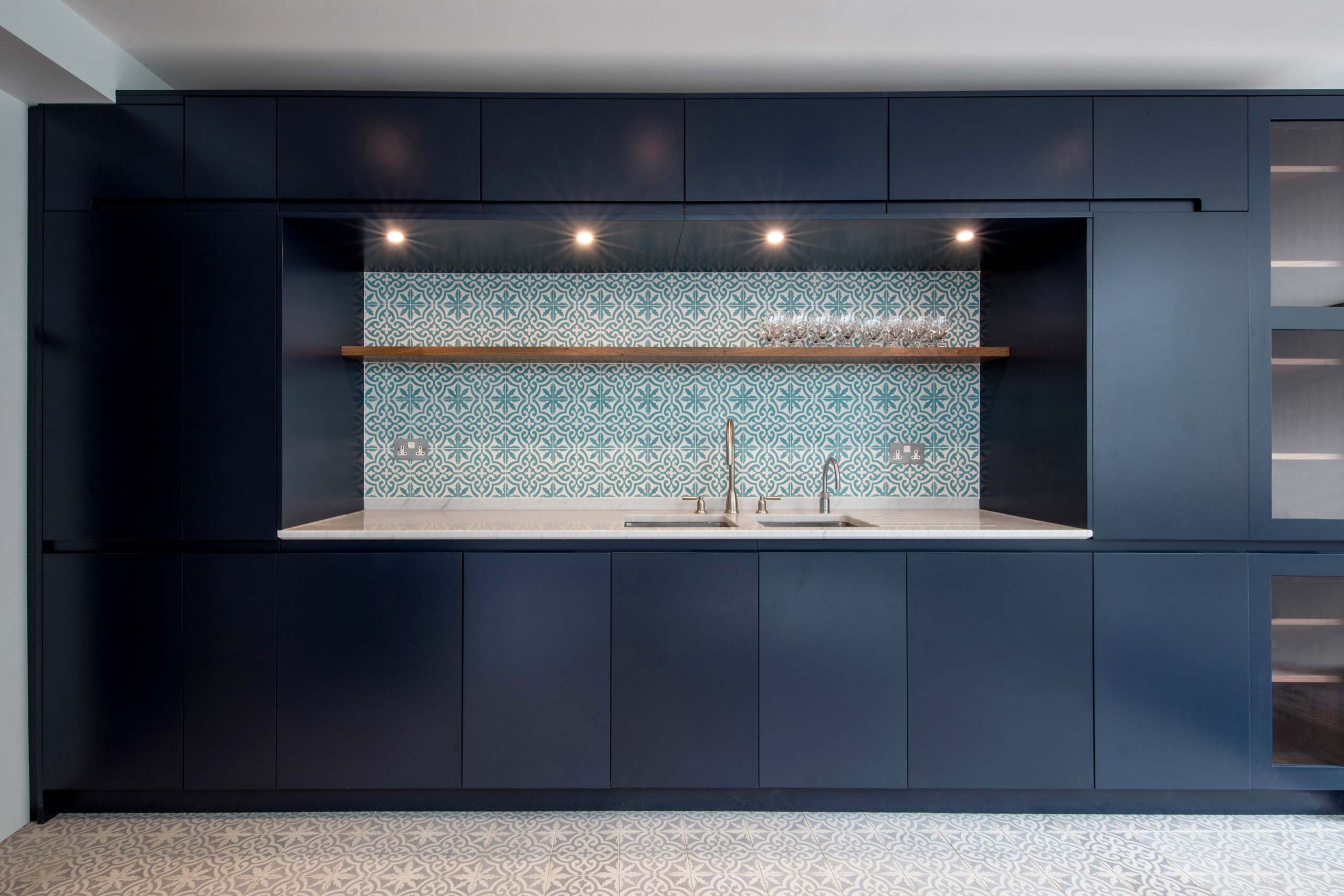 Bespoke handmade kitchen in navy blue and&nbsp; English walnut by Six Hands