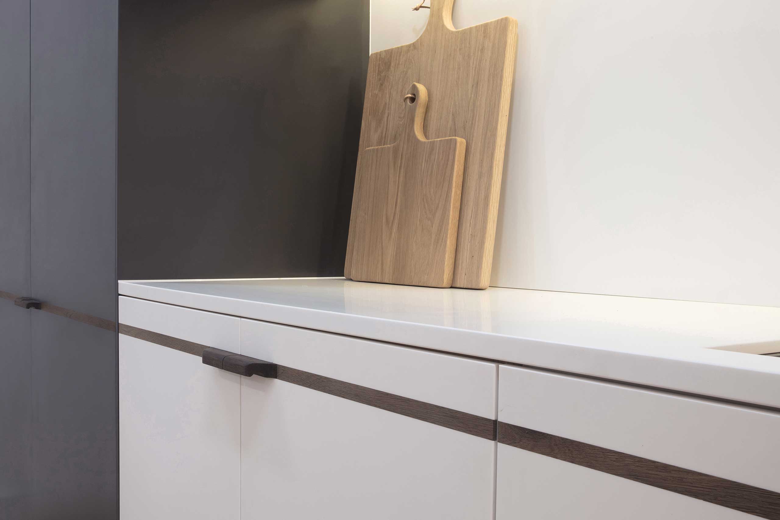 Unruly Kitchen - Inlaid fumed oak handle detail by Six Hands